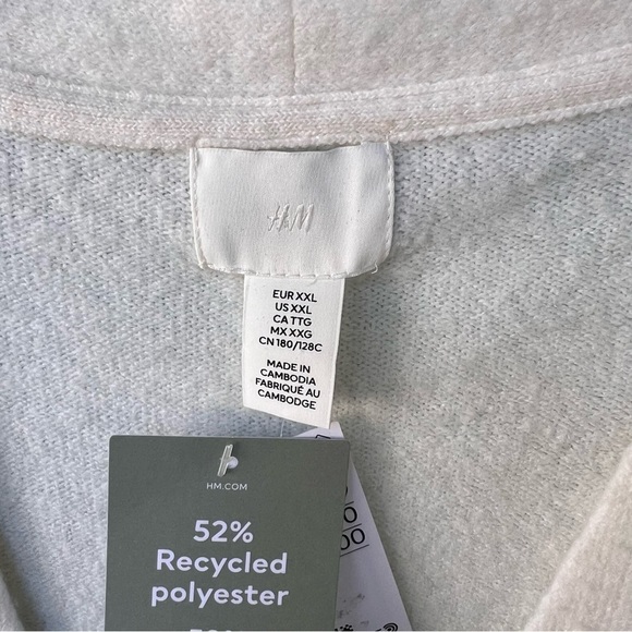 H&M SOFT WOOL BLEND FUZZY SWEATER V-NECK WHITE IVORY TUNIC SIZE XXL NWT - Picture 8 of 11